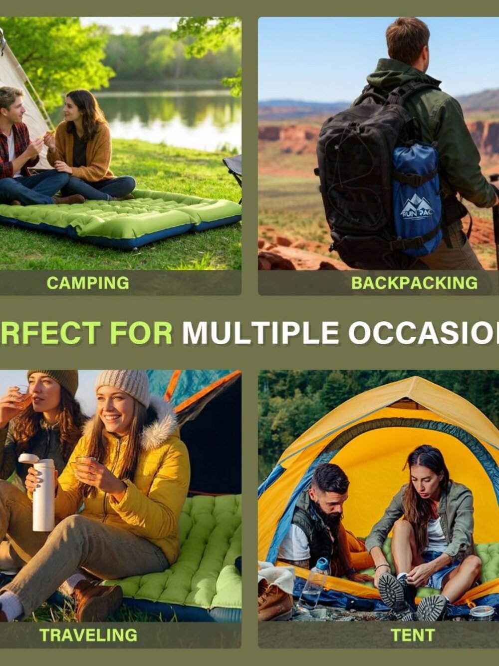 Camping Sleeping Pad, Ultralight Camping Mat with Pillow, Built-in Foot Pump Inf - Picture 8 of 8